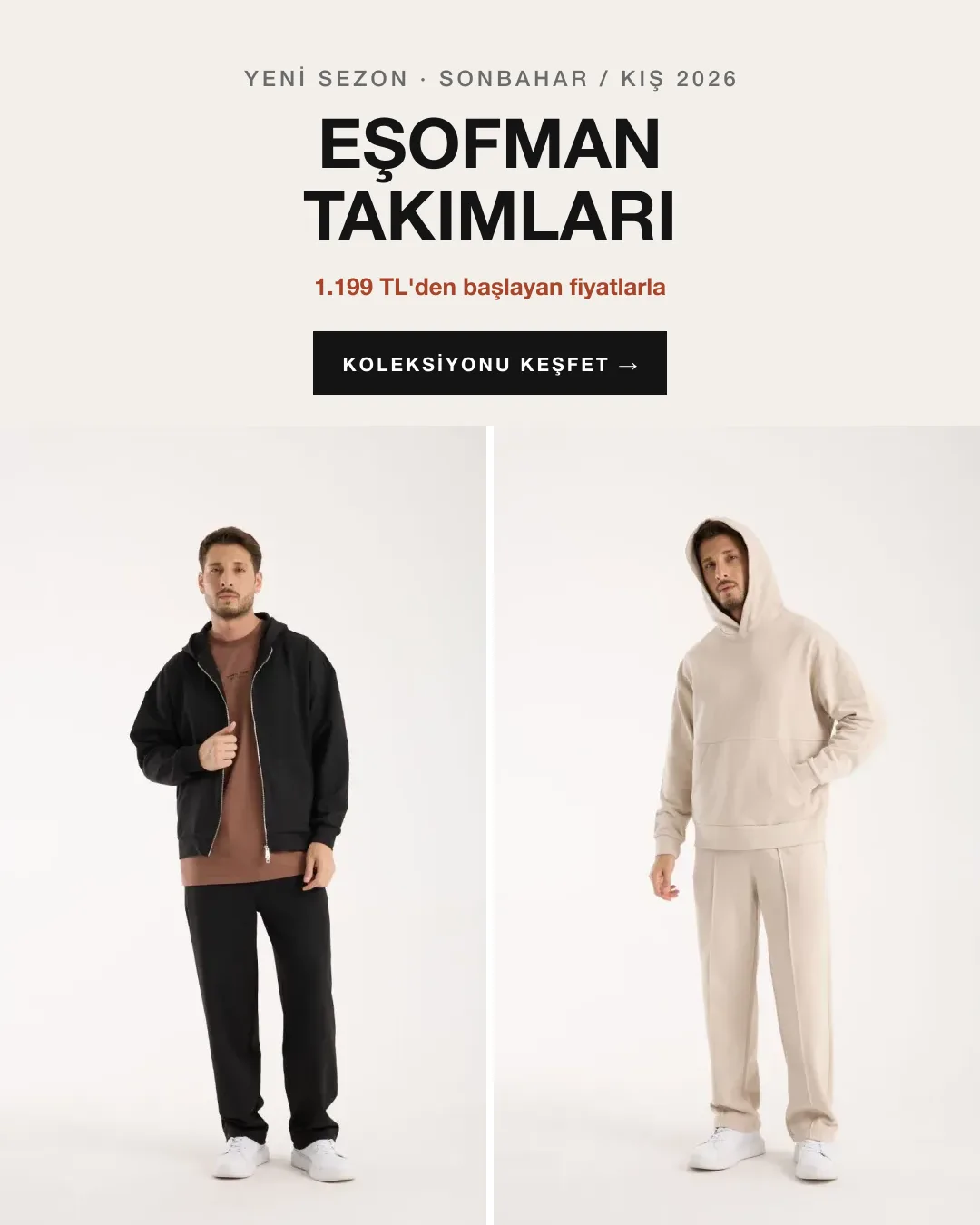 Erkek eşofman takımları — oversize kalıp, kalın sweat kumaş