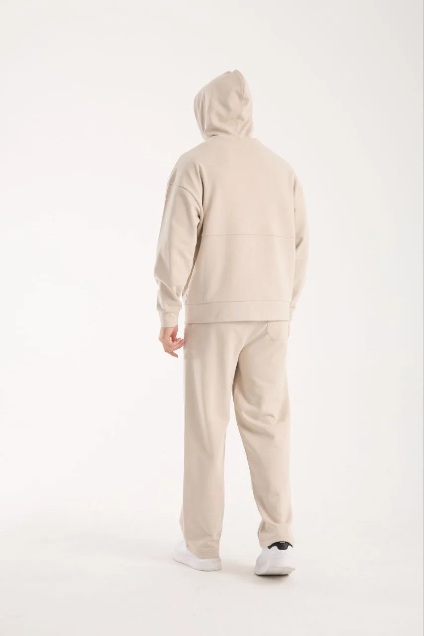 Kapüşonlu Oversize Eşofman Takımı – Krem